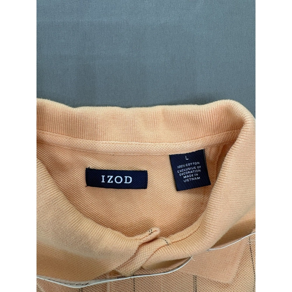 Izod Mens Golf Polo Shirt - Size L- Creamsicle Peach Orange Grid Pattern 4538111 - Picture 2 of 11